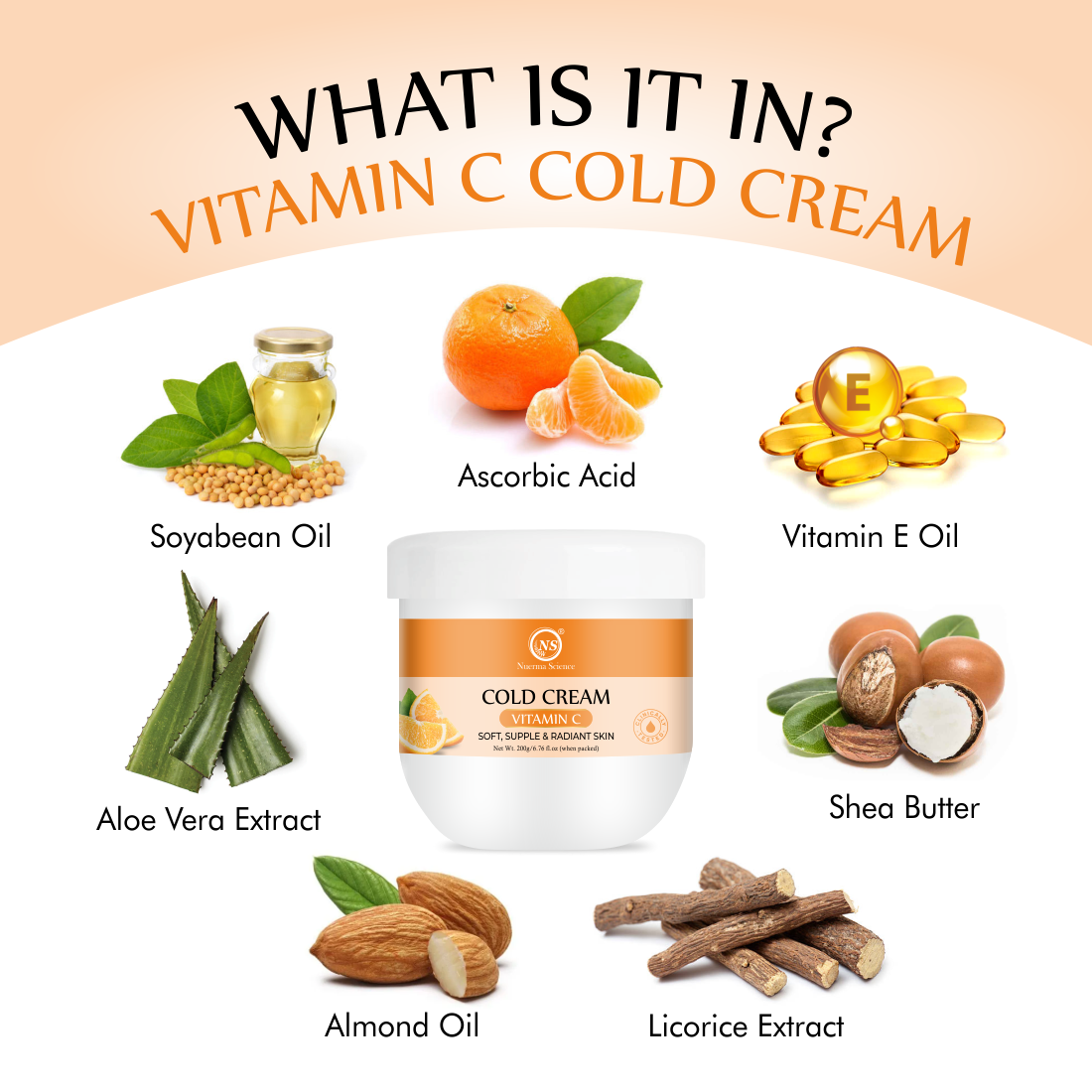 Nuerma Science Vitamin C Cold Cream for Soft, Supple & Radiant Skin - 200gm