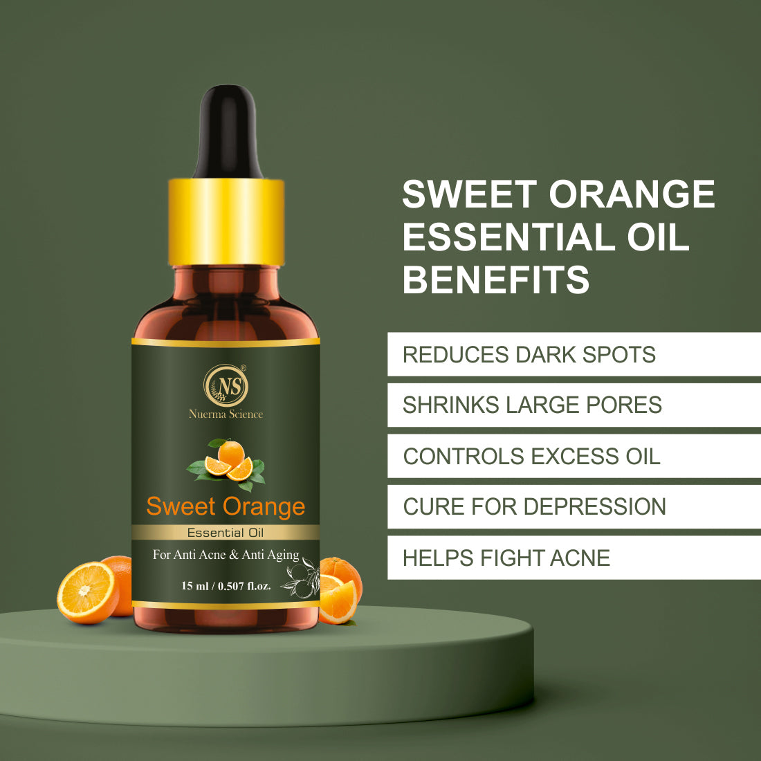 Nuerma Science Sweet Orange Essential Oil for Anti-Acne & Anti-Aging - 15ml