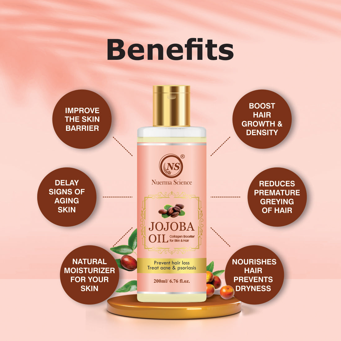 Nuerma Science Jojoba Oil: Your Ultimate Collagen Booster for Skin Glow & Hair Growth - 200ml