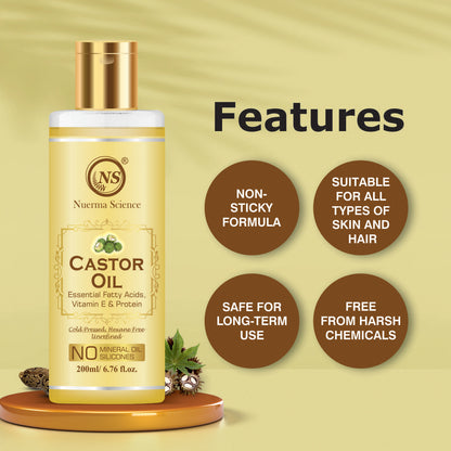 Nuerma Science Castor Oil For Skin & Body | Hydrating & Soothing Massage Oil - 200ml