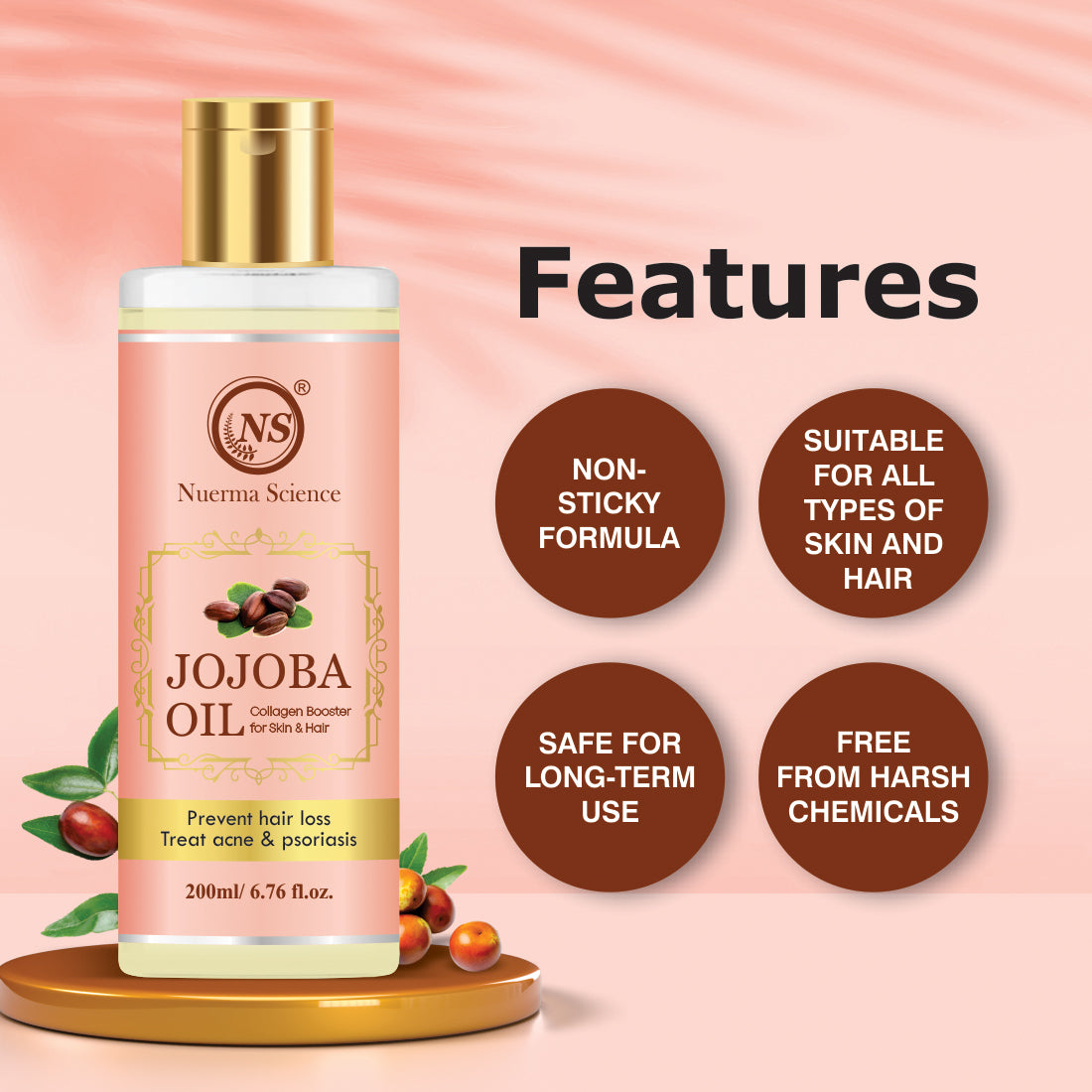 Nuerma Science Jojoba Oil: Your Ultimate Collagen Booster for Skin Glow & Hair Growth - 200ml