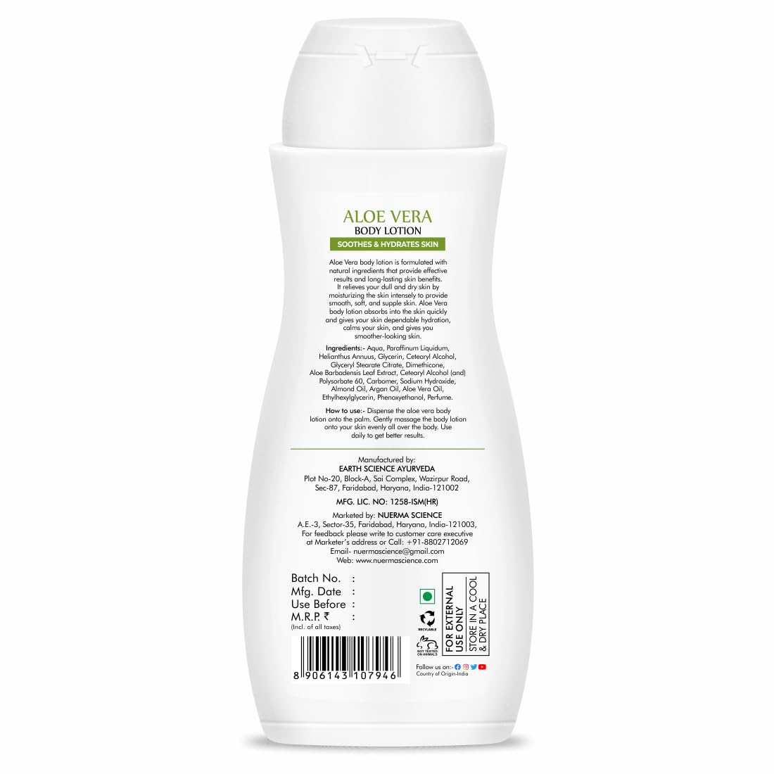 Nuerma Science Aloe Vera Body Lotion | Deep Moisturization & Refreshing Hydration - 218ml