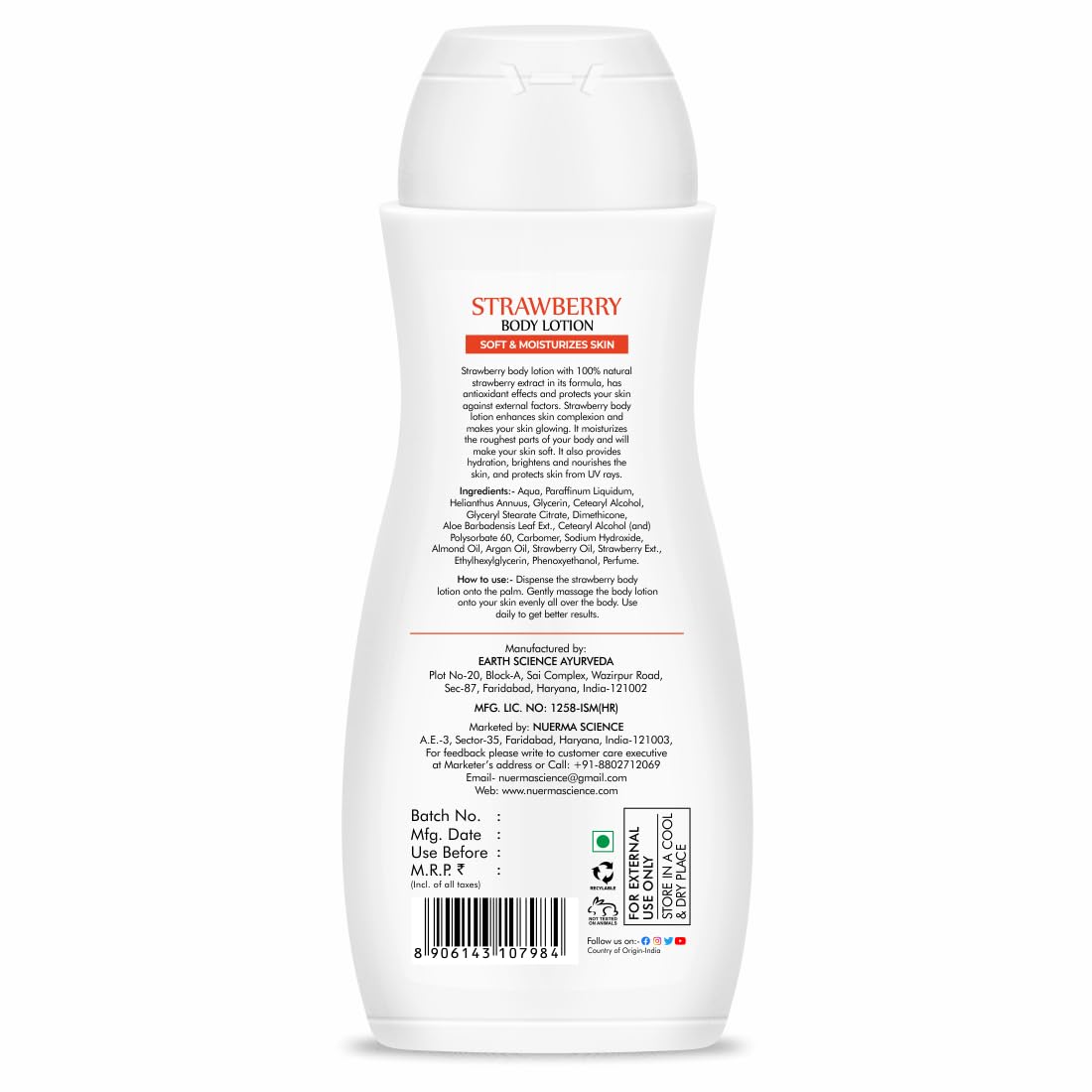 Nuerma Science Strawberry Body Lotion for Deep Skin Hydration & Moisturization - 218ml