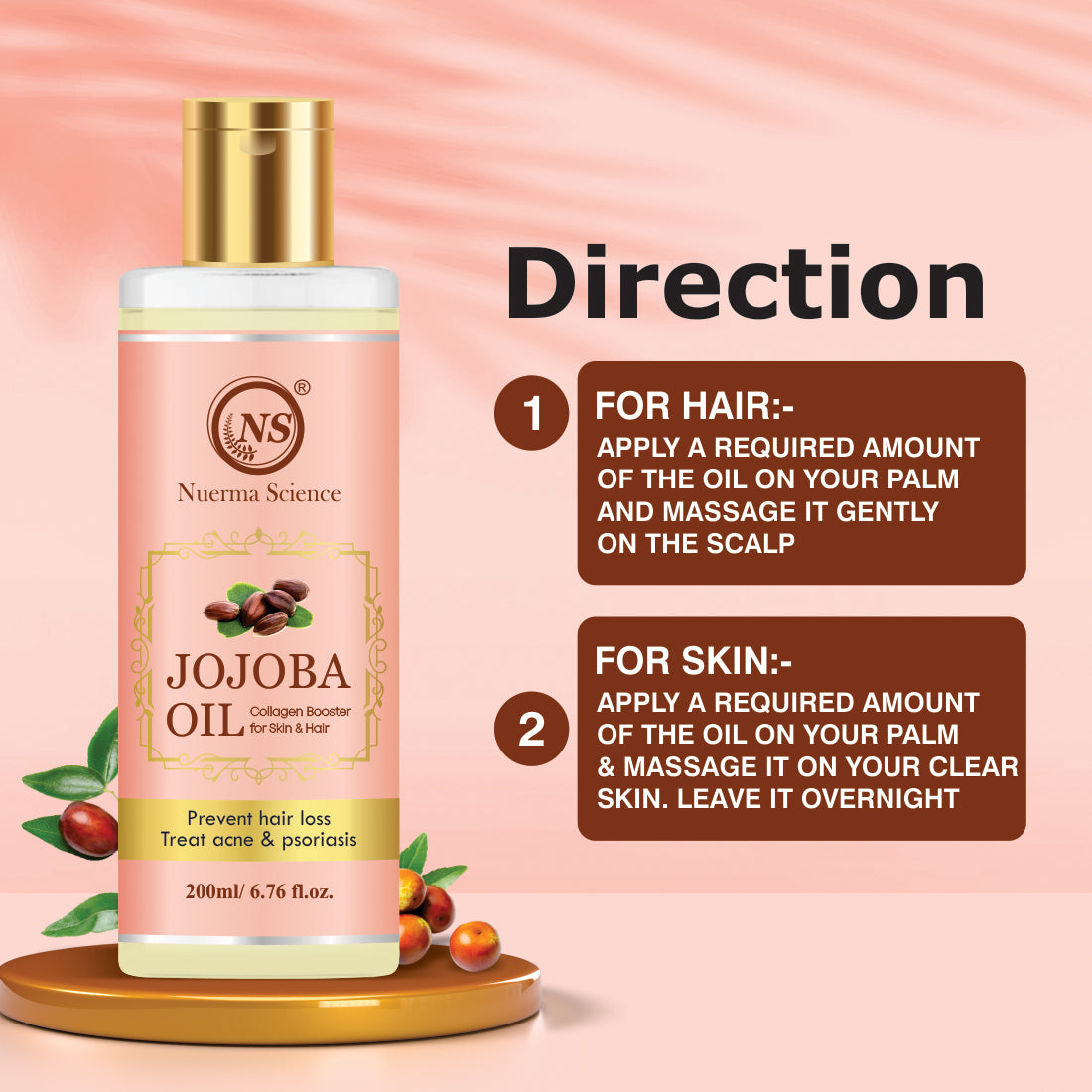 Nuerma Science Jojoba Oil: Your Ultimate Collagen Booster for Skin Glow & Hair Growth - 200ml