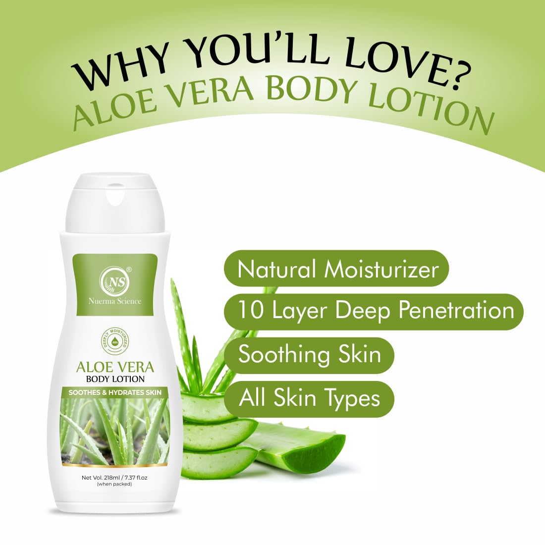 Nuerma Science Aloe Vera Body Lotion | Deep Moisturization & Refreshing Hydration - 218ml