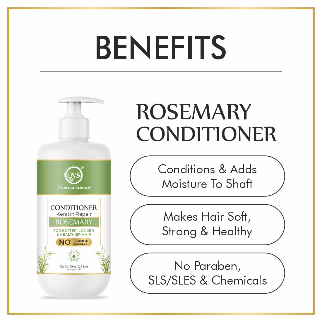 Nuerma Science Keratin Repair Rosemary Hair Conditioner for Softer, Longer & Healthier Hair - 350ml