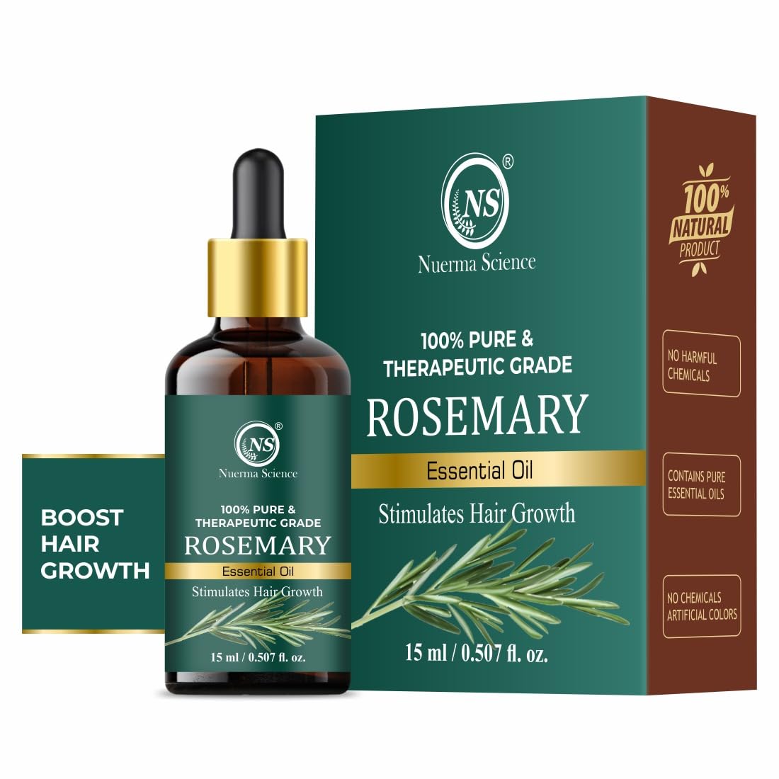 Nuerma Science Rosemary Essential Oil | For Natural Skin Glow & Hair Growth - 15ml