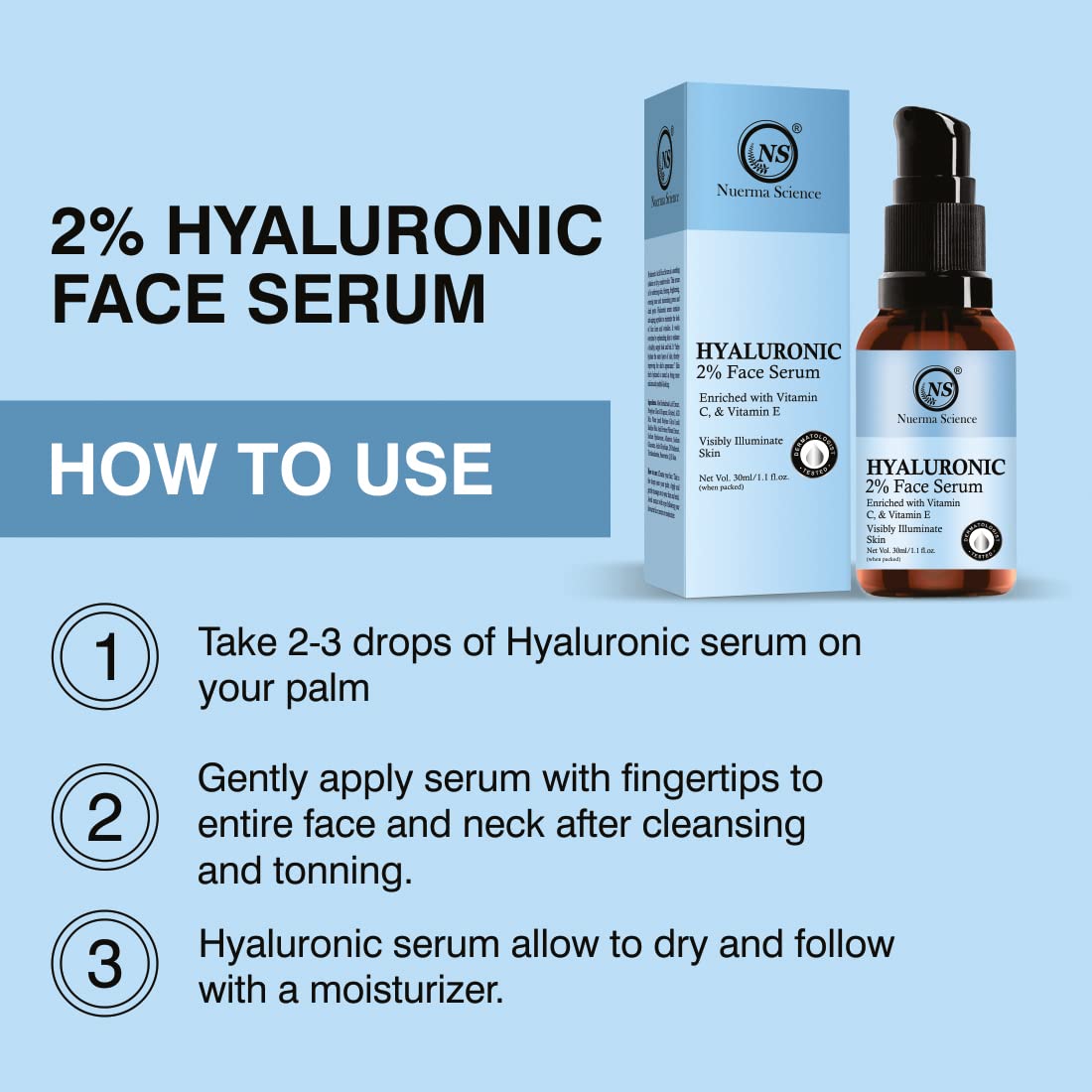 Nuerma Science 2% Hyaluronic Acid Face Serum - 15ml | Hydrates, Firms & Brightens