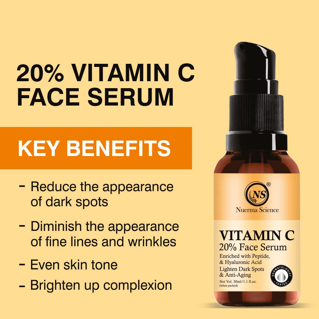 Nuerma Science 20% Vitamin C Face Serum - 30ml | Brightens & Revitalizes Skin