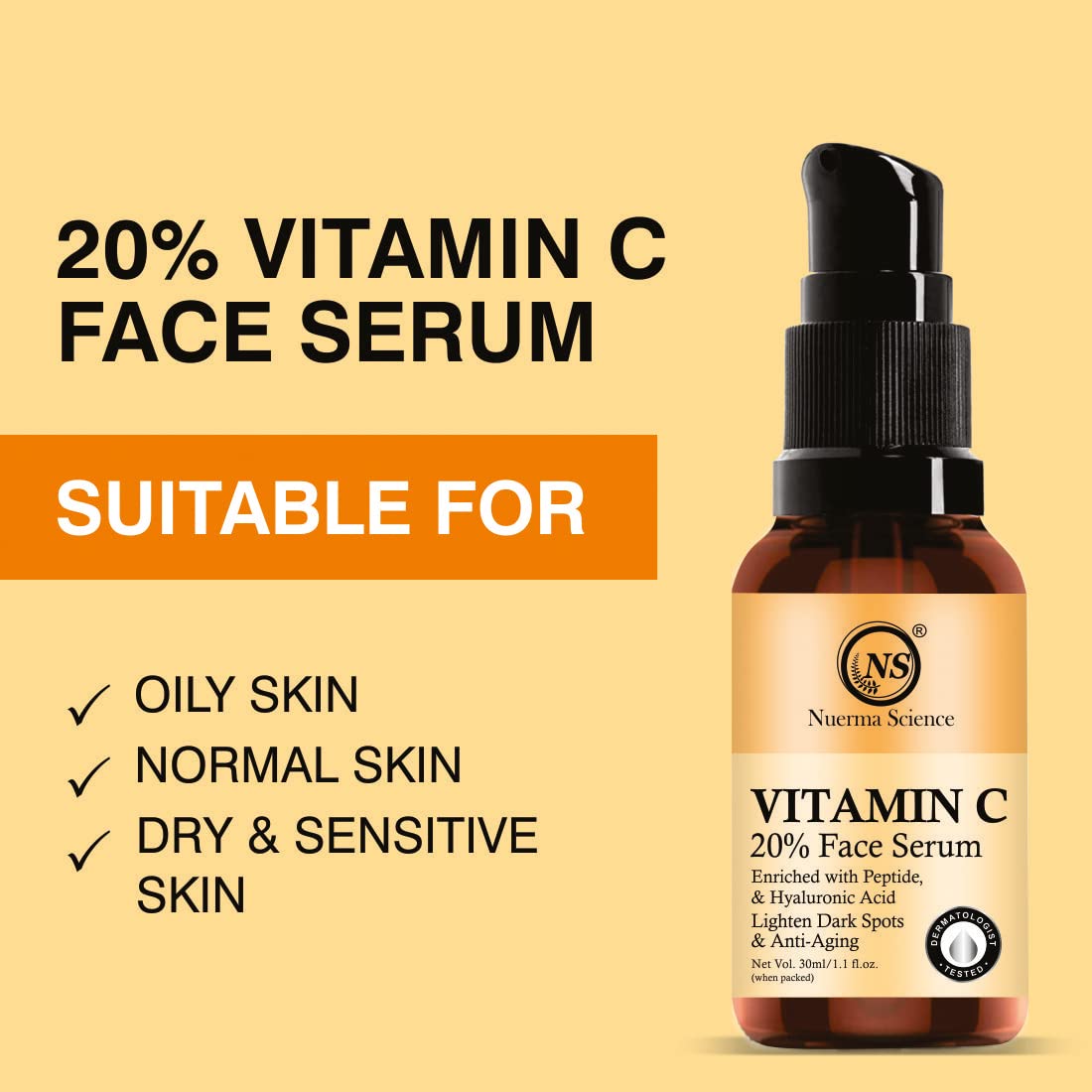 Nuerma Science 20% Vitamin C Face Serum - 30ml | Brightens & Revitalizes Skin