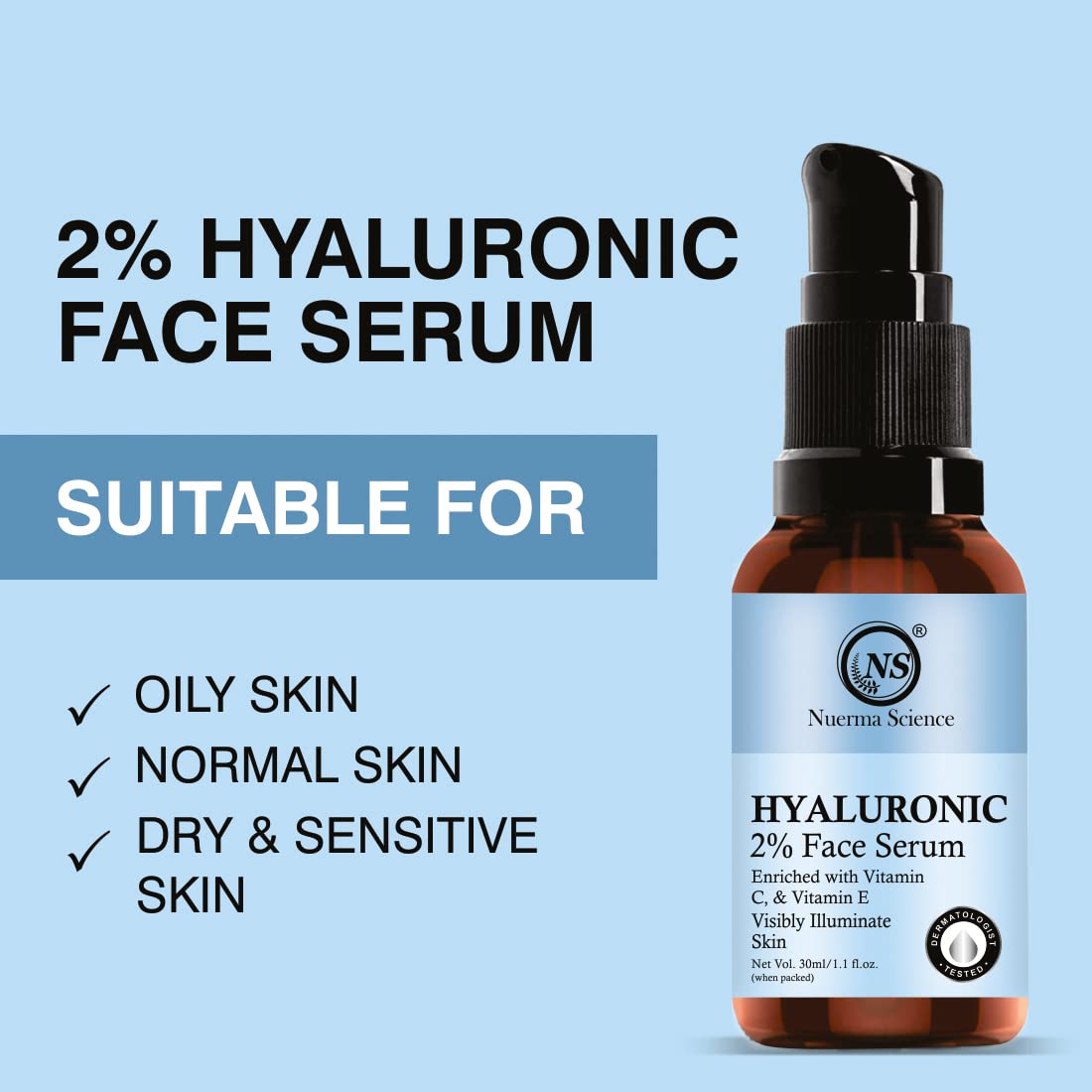 Nuerma Science 2% Hyaluronic Acid Face Serum - 15ml | Hydrates, Firms & Brightens