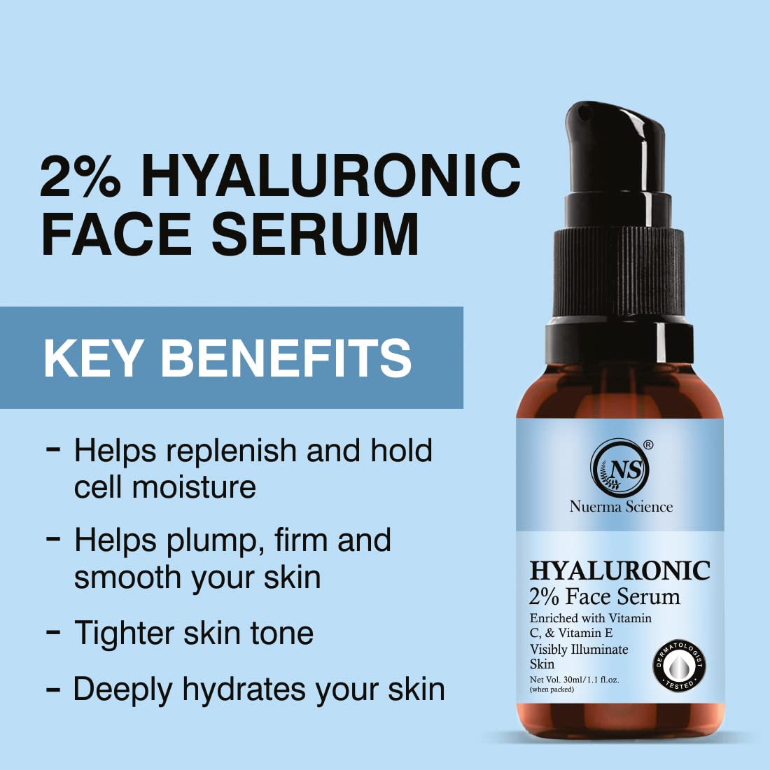 Nuerma Science 2% Hyaluronic Acid Face Serum - 15ml | Hydrates, Firms & Brightens