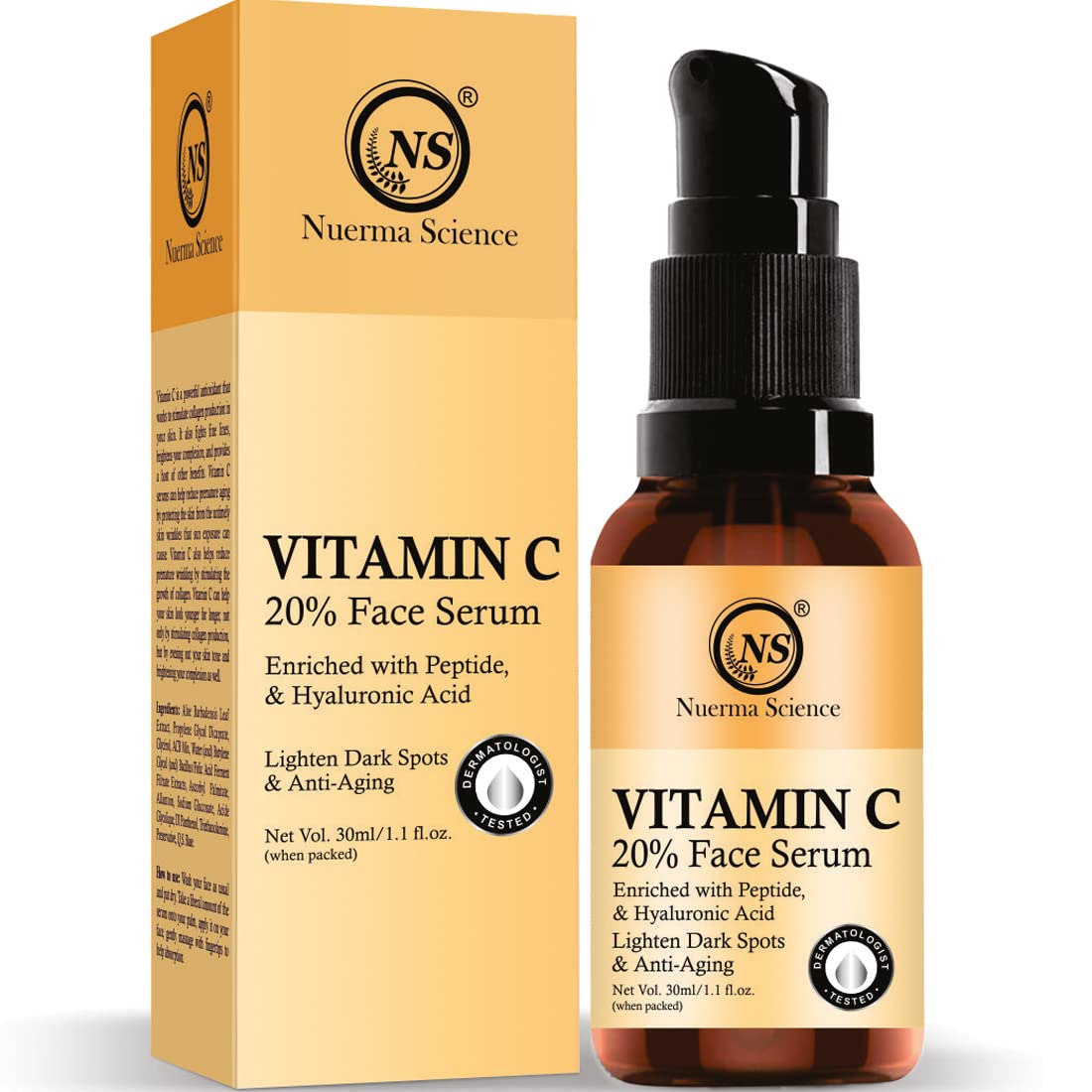 Nuerma Science 20% Vitamin C Face Serum - 30ml | Brightens & Revitalizes Skin