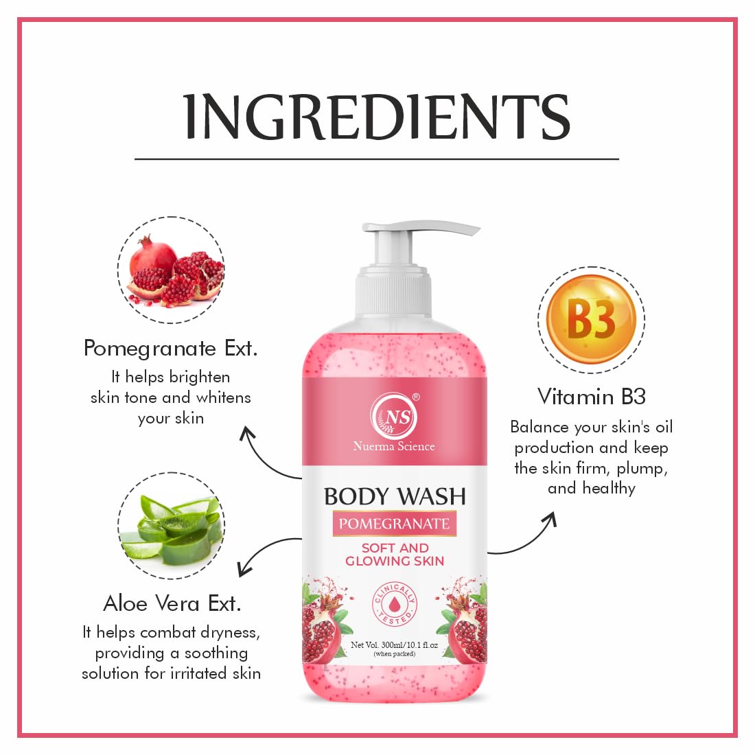 Nuerma Science Pomegranate Body Wash | For Soft & Glowing Skin - 300ml