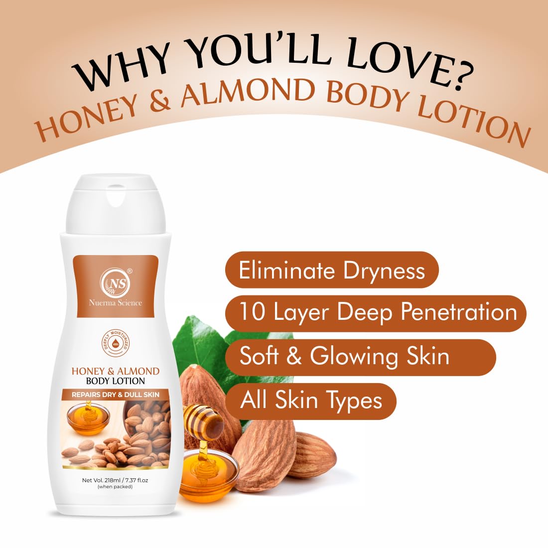 Nuerma Science Honey Almond Advanced Nourishing Body Lotion | Deep Hydrating Moisturizer - 218ml