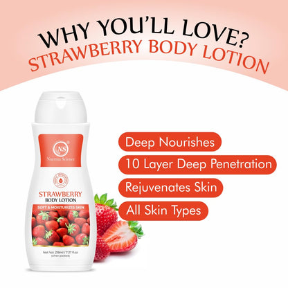 Nuerma Science Strawberry Body Lotion for Deep Skin Hydration & Moisturization - 218ml