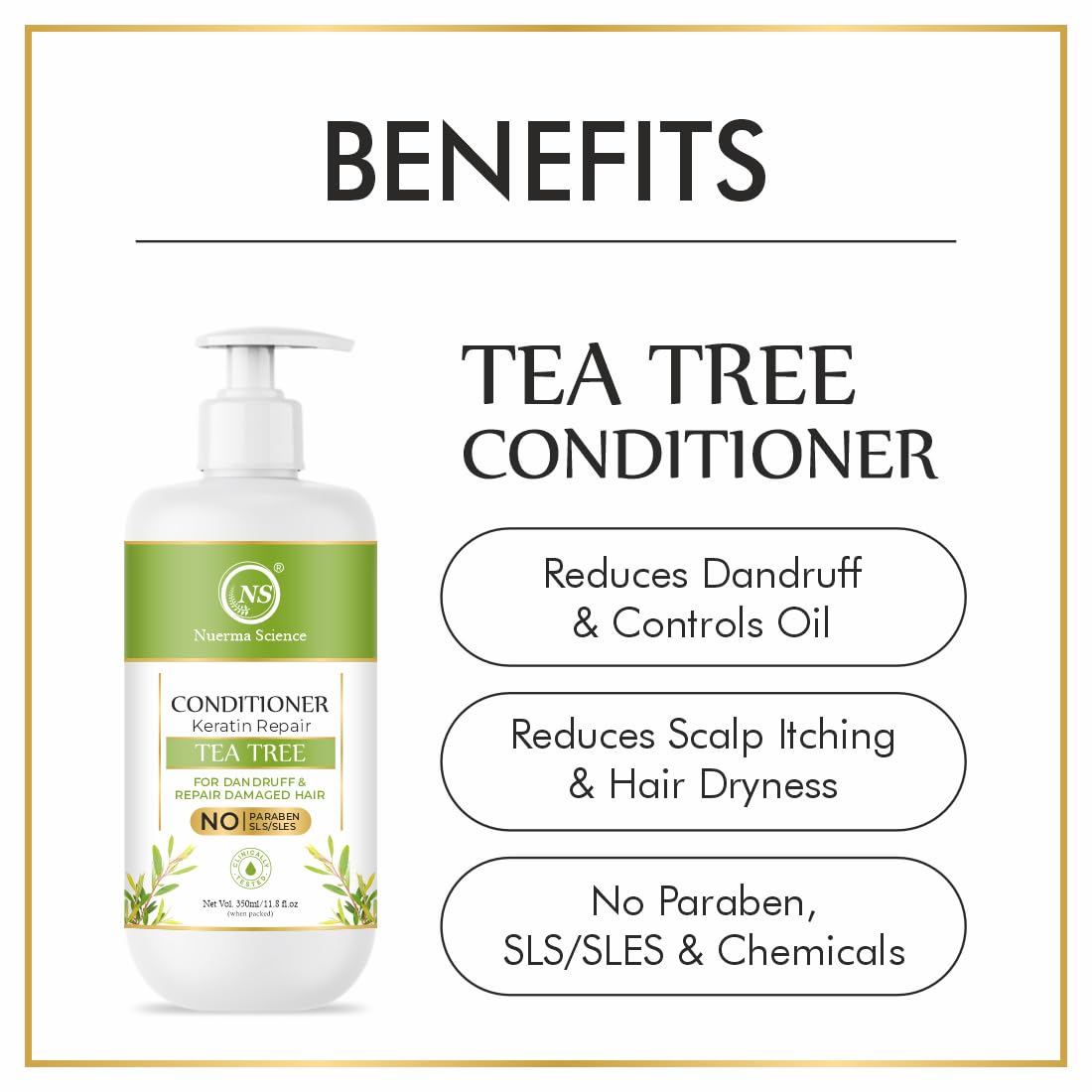 Nuerma Science Keratin Repair Tea Tree Hair Conditioner for Dandruff & Repair Damaged Hair - 350ml