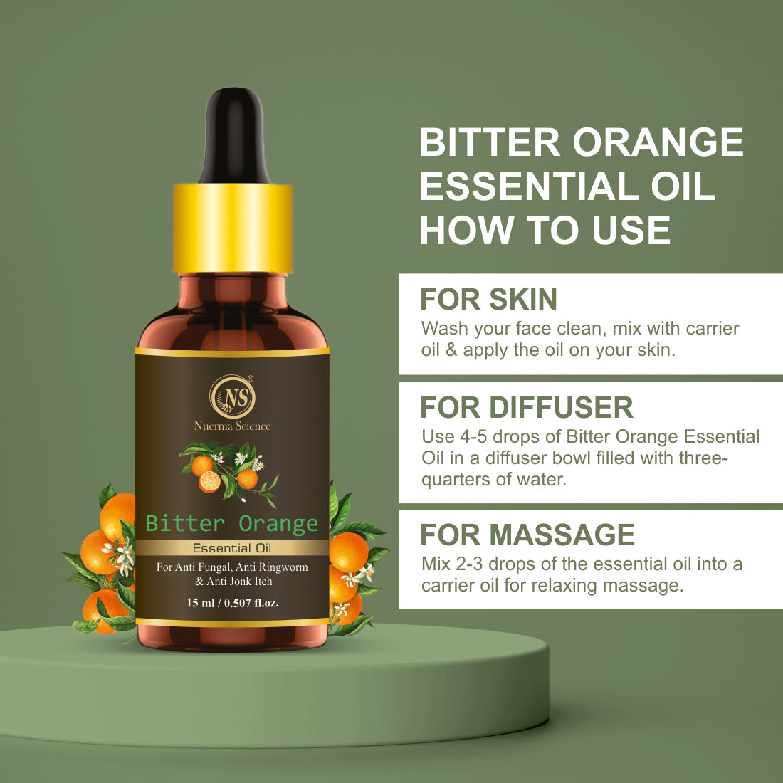 Nuerma Science Bitter Orange Essential Oil For Anti Fungal & Aromatherapy - 15ml