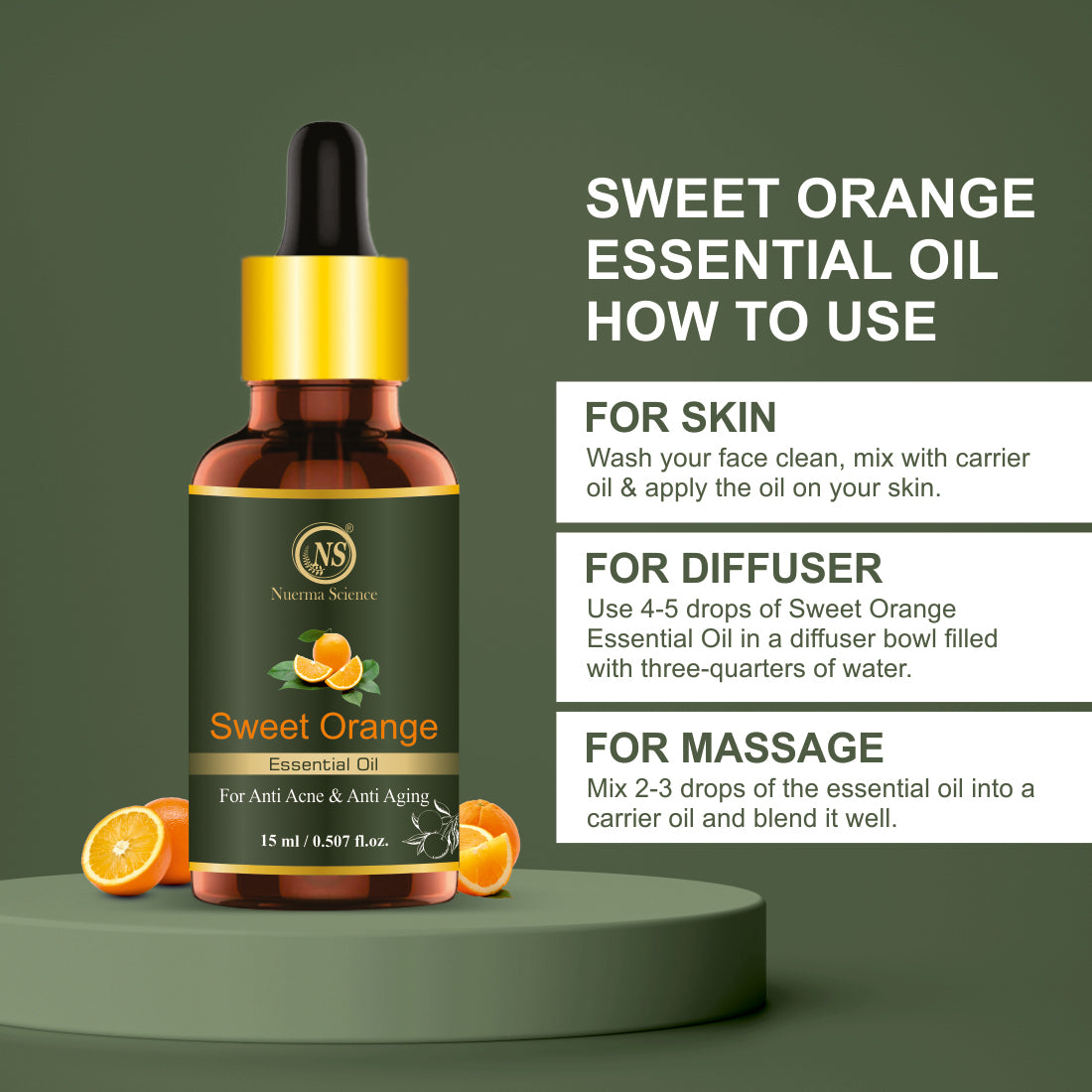 Nuerma Science Sweet Orange Essential Oil for Anti-Acne & Anti-Aging - 15ml