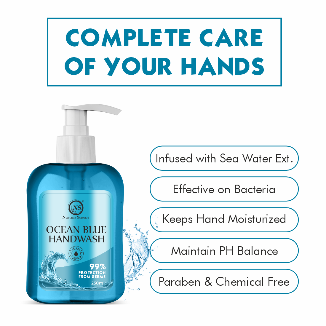 Nuerma Science Ocean Blue Hand Wash Enriched with Aloe Vera & Vitamin E - 250ml