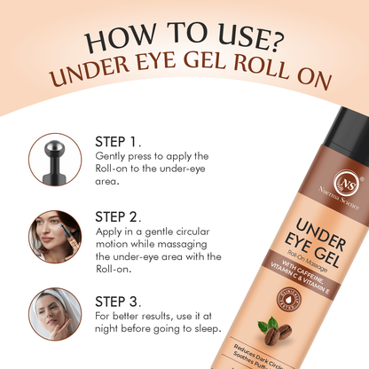 Nuerma Science Under Eye Gel Massage Roll-On to Reduce Dark Circles, Soothes Puffy Eyes - 15gm