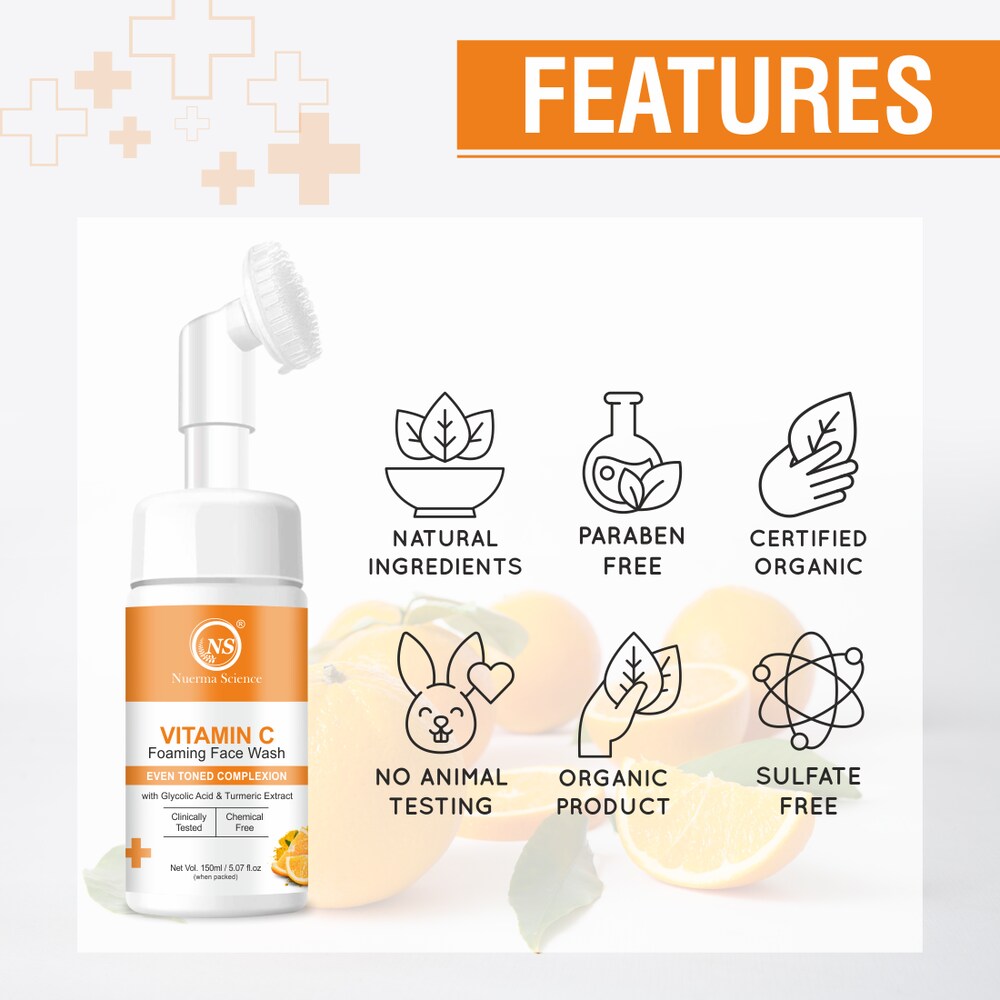 Nuerma Science Vitamin C Foaming Face Wash | To Enhance Skin Glow & Reduce Pigmentation - 150ml