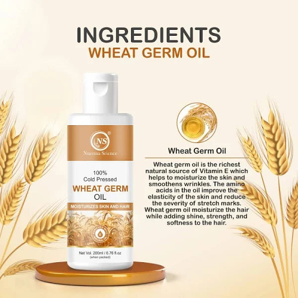 Nuerma Science 100% Cold Pressed Wheat Germ Oil to Moisturize Skin & Hair - 200ml