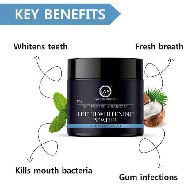 Nuerma Science Activated Charcoal Teeth Whitening Powder with Coconut Shell - 100gm